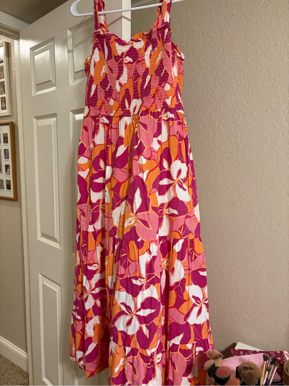 Womens Pink & Orange Floral Maxi Dress